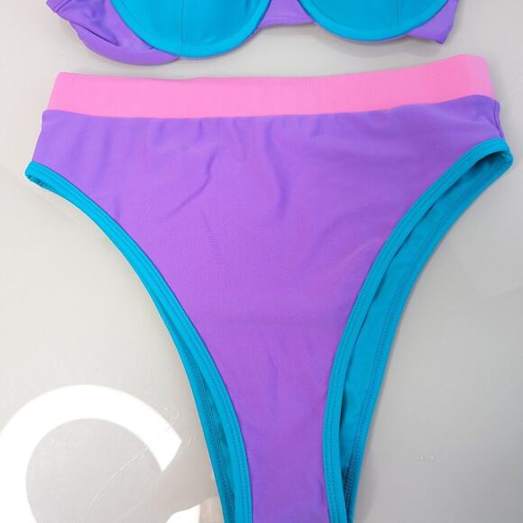 93 Play Street Blue Purple Pink Color Block Chloe Bottom Sadie Bikini Top NWOT - Picture 3 of 9